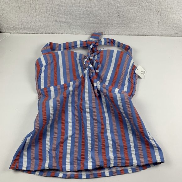 Jessica Simpson Tankini Top Women's Size Small Blue Miami Striped‎ Nylon 6209 - Picture 1 of 6